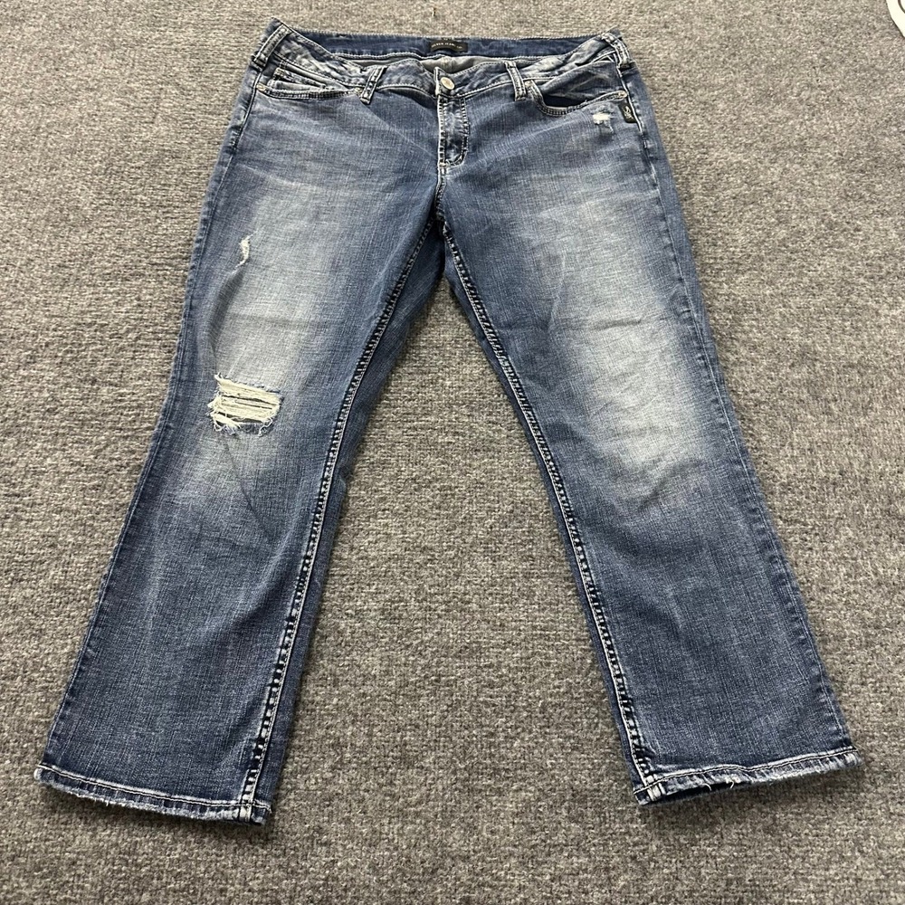Silver Jeans Co. Jeans Womens 38 Blue Distressed Straight Leg Mid Wash Denim
